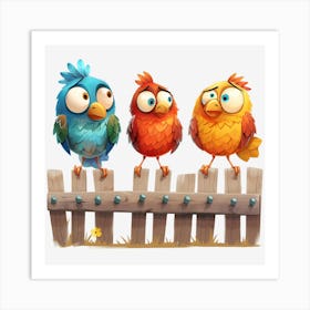 Three Birds On A Fence 5 Art Print