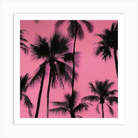 Pink Sky With Palm Trees Art Print