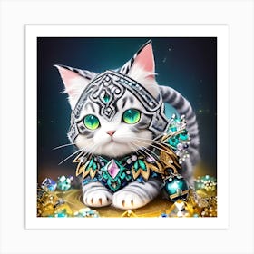 Cat With Jewels 3 Art Print