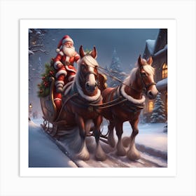 Santa's Country Sleigh & Team Art Print