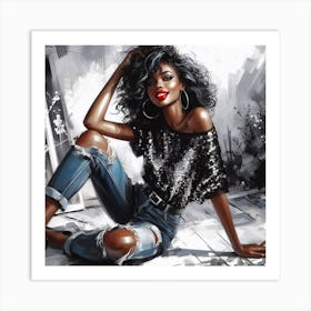 Black Girl In Ripped Jeans Art Print