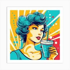 Pop Girl With A Drink Art Print