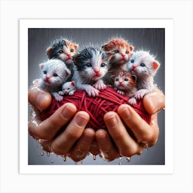 Kittens In Hands 2 Art Print