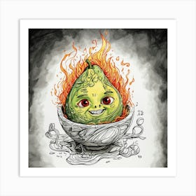 Pear On Fire Art Print