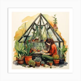 Tending to Plants In A Geo Greenhouse Art Print