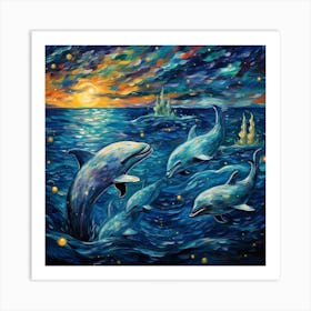 Dolphins In The Sea Art Print