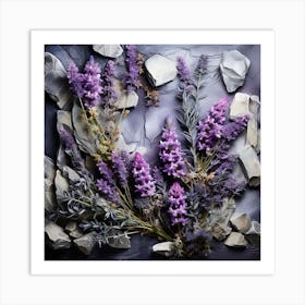 Lavender Flowers On The Rocks Art Print