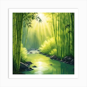 A Stream In A Bamboo Forest At Sun Rise Square Composition 211 Art Print