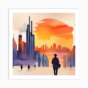 Sunset In Chicago Art Print