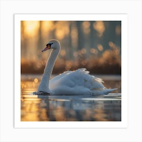 Swan At Sunrise Art Print