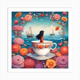 Girl In A Teacup Art Print