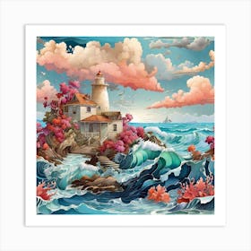 Lighthouse In The Sea Art Print