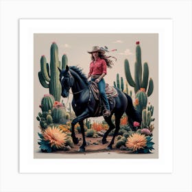 Cowgirl On Horseback 14 Art Print