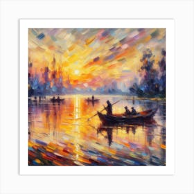 A Splash of Color: An Impressionist Painting of a Sunset with Various Shades of Orange, Yellow, Pink, and Purple Art Print