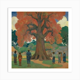 The Large Tree With Village People Paul Gauguin Art Print Art Print