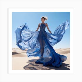 Model in Blue Dress In The Desert Art Print