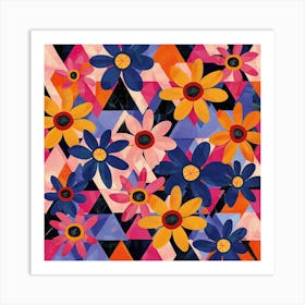 Daisies On Triangles Art Print