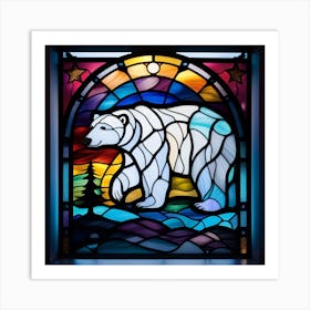 Polar bear ,stained glass, rainbow colors Art Print