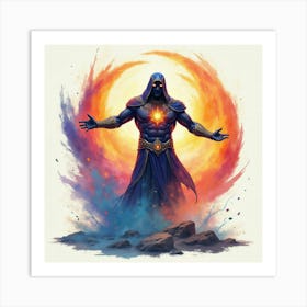 Titan Surrounded By Watercolor Magical Runes, Bright And Bold 1 Art Print