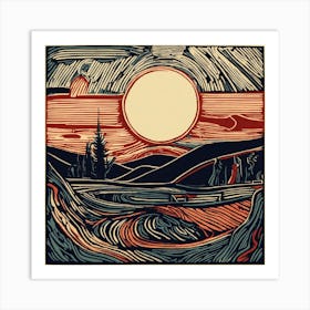 Abstract Sunset In The Mountains Art Print