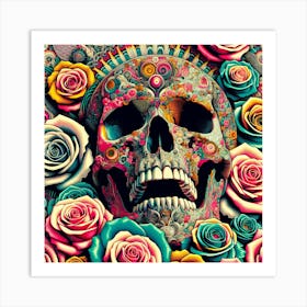 Skull And Roses 60's Art Print