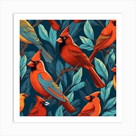 Cardinal Birds Seamless Pattern Art Print