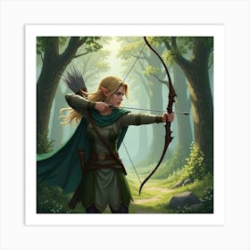 Elf Archer With Silver Bow In Enchanted Forest Clearing 1 Art Print