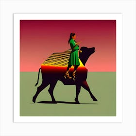 Woman and Buffalo Abstract Art Print