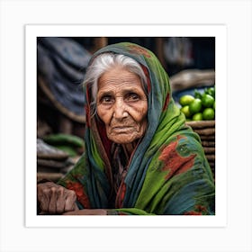 Old Lady At The Market Art Print