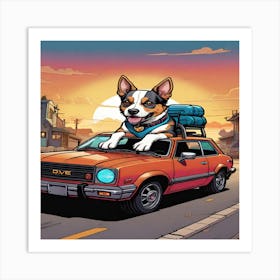 Dog On A Car trip Art Print