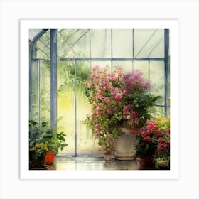 Watercolor Greenhouse Flowers 32 Art Print