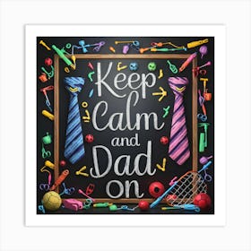 Keep Calm And Dad On Chalk Board Art Print