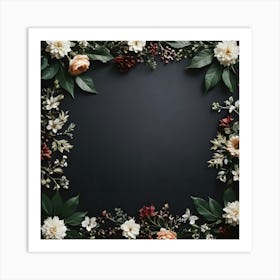 Floral Frame On A Black Background 3 Art Print