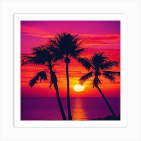 Sunset With Palm Trees 2 Art Print