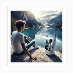 Man Looking At A Mirror Art Print