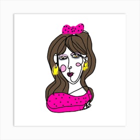 Pink Polka Dot Girl Art Print