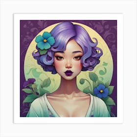 Asian Girl With Purple Hair 3 Art Print