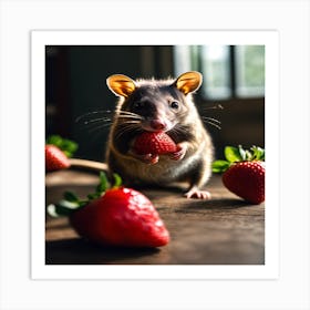 Rat Eating Strawberries Art Print