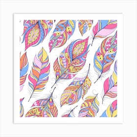 Seamless Pattern With Colorful Feathers Art Print