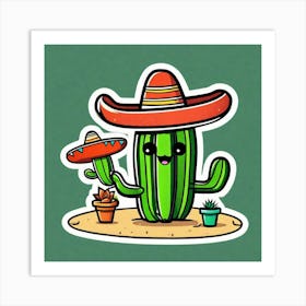 Mexico Cactus With Mexican Hat Sticker 2d Cute Fantasy Dreamy Vector Illustration 2d Flat Cen (14) Art Print