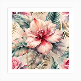 Seamless Tropical Floral Pattern 1 Art Print