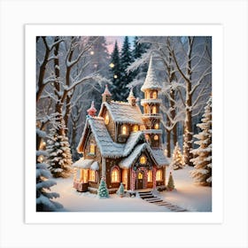 A Fantastically Detailed Gingerbread House In A Snowy Winter Wonderland Art Print