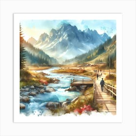 Watercolor Of Mountain Landscape 1 Art Print