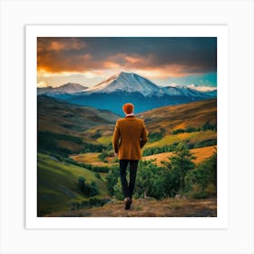 Man In A Coat At Sunset Art Print