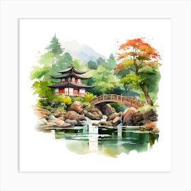 Watercolor Asian Landscape Art Print