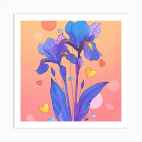 Iris Flowers With Hearts Art Print