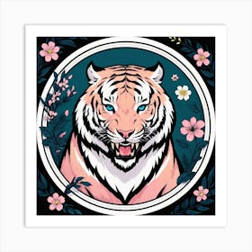 Tiger With Flowers Art Print