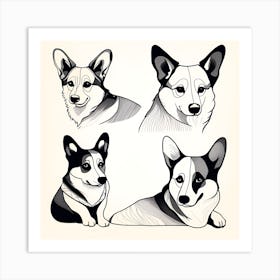 Four Corgis Art Print