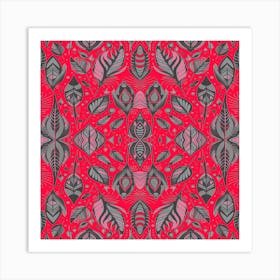 Neon Vibe Abstract Peacock Feathers Black And Red Art Print