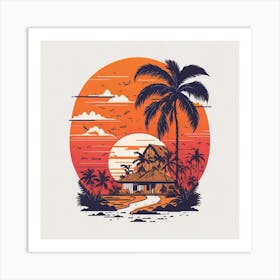 Sunset With Palm Trees 1 Art Print